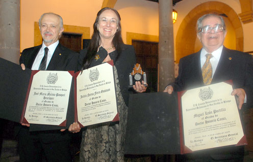 Entregó la UMSNH el Doctorado Honiris Causa a Mario Molina, Julieta Fierro y Miguel León Portilla