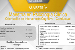 Abre UAdeC Convocatoria para Especializarse en la Maestría en Psicología Clínica con Orientación en Intervención Cognitivo-Conductual 