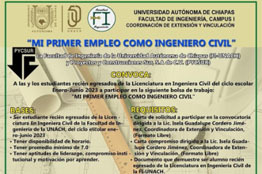 Invita UNACH a participar en la bolsa de trabajo “Mi primer empleo como ingeniero civil”