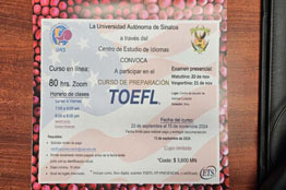 La Universidad Autónoma de Sinaloa (UAS), invita a formar parte del curso de preparación TOEFL