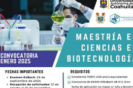 Cursa en la Universidad Autónoma de Coahuila la Maestría en Ciencias en Biotecnología